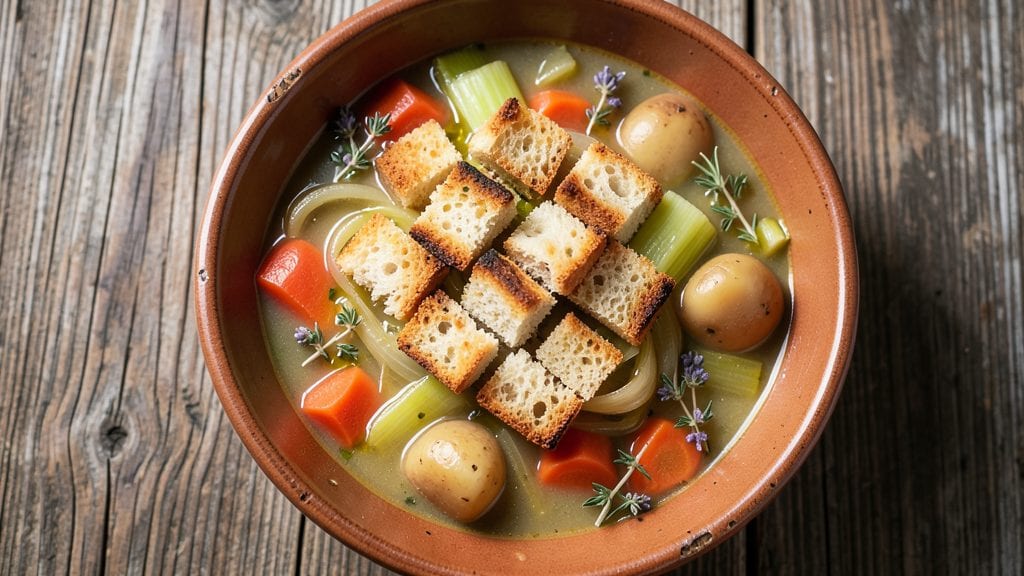 Amy's French Country Vegetable Soup Copycat Recipe: Herbed Bread Crust Topping Magic