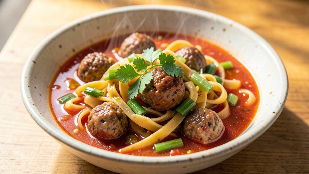 Bertucci's Sausage Soup Copycat Recipe: Herbed Meatballs and Pappardelle in Rich Tomato Broth