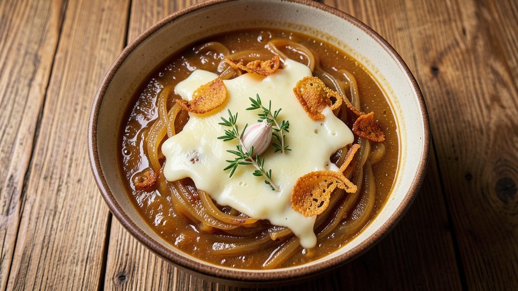 Emeril's French Onion Soup Recipe: Crispy Gruyère Crown Over Caramelized Layers