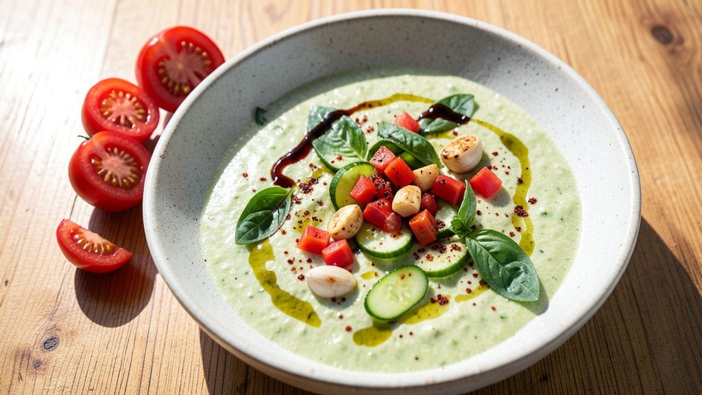 Salad Soup Recipe: Chilled Gazpacho With Crispy Cucumber Topping